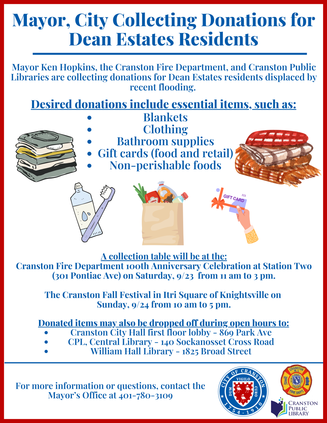 Cranston Collecting Donations for Dean Estates Residents